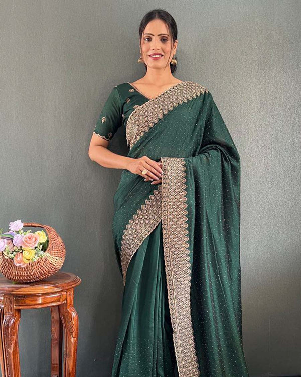 Light green Color 1 - Minute Ready to Wear Vichitra silk Saree with Unstitch Blouse Piece