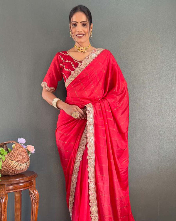 Red Color 1 - Minute Ready to Wear Star Georgette Silk Saree with Unstitch Blouse Piece