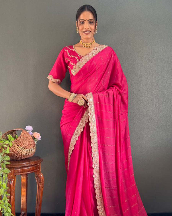 Pink Color 1 - Minute Ready to Wear Star Georgette Silk Saree with Unstitch Blouse Piece