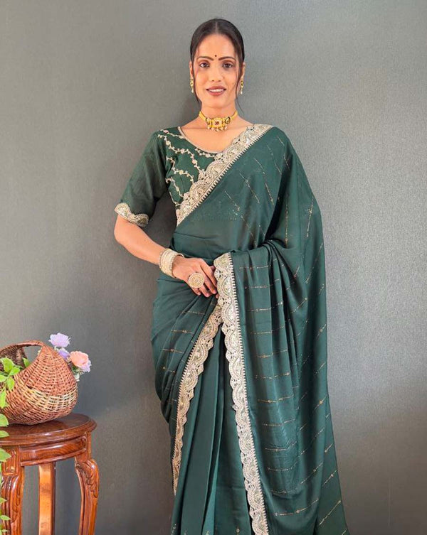 Green Color 1 - Minute Ready to Wear Star Georgette Silk Saree with Unstitch Blouse Piece