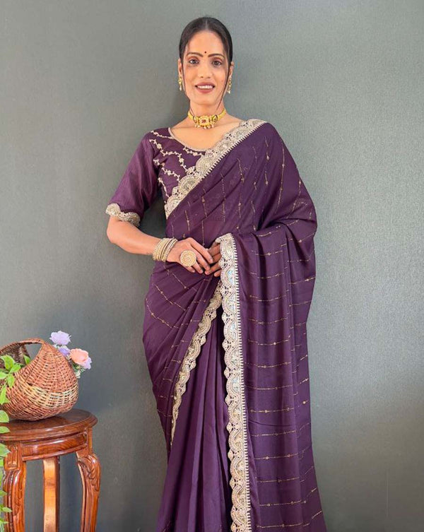 Purple Color 1 - Minute Ready to Wear Star Georgette Silk Saree with Unstitch Blouse Piece