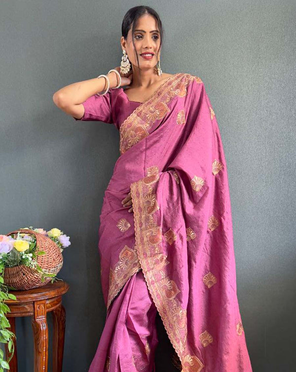 Purple Color 1 - Minute Ready to Wear Rangoli silk Saree with Unstitch Blouse Piece