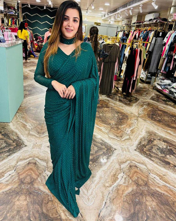 Green Color 1 - Minute Ready to Wear Fux Georgette Saree with Fully Stitch Blouse (Free Size) Up to 44