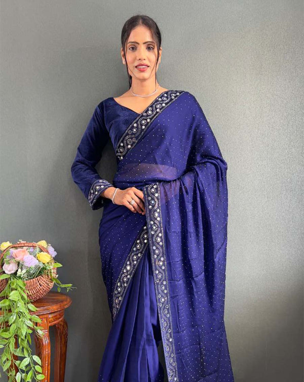 Blue Color 1 - Minute Ready to Wear Rangoli Silk Saree with Fully Stitch Blouse (Free Size) Up to 44