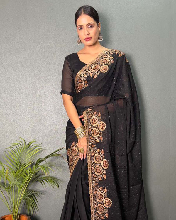 Black Color 1 - Minute Ready to Wear Rangoli silk Saree with Unstitch Blouse Piece