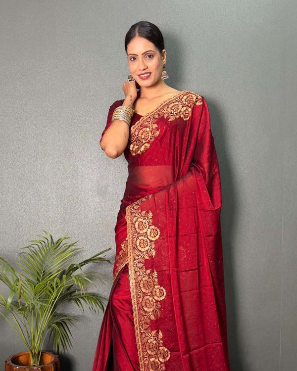 Maroon Color 1 - Minute Ready to Wear Rangoli silk Saree with Unstitch Blouse Piece
