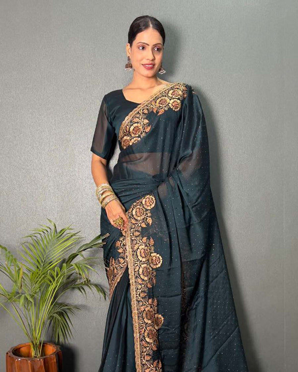 Lite black Color 1 - Minute Ready to Wear Rangoli silk Saree with Unstitch Blouse Piece