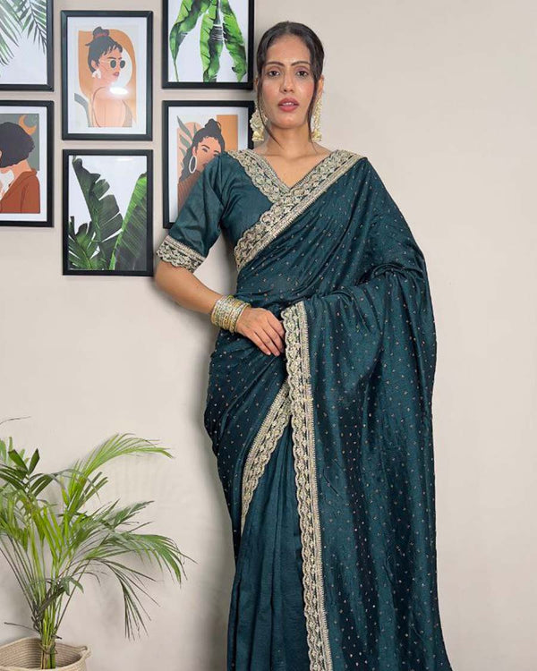 Neavy blue Color 1 - Minute Ready to Wear Vichitra silk Saree with Unstitch Blouse Piece