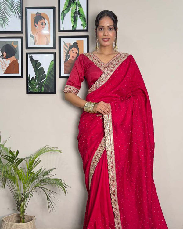 Pink  Color 1 - Minute Ready to Wear Vichitra silk Saree with Unstitch Blouse Piece