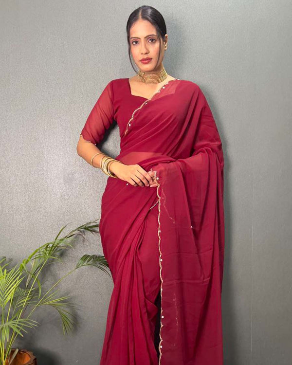 Dual color Color 1 - Minute Ready to Wear Chinnon Silk Saree with Unstitch Blouse Piece