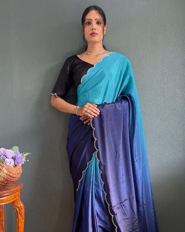 Dual color Color 1 - Minute Ready to Wear Chinnon Silk Saree with Unstitch Blouse Piece