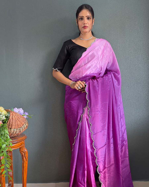 Dual color Color 1 - Minute Ready to Wear Chinnon Silk Saree with Unstitch Blouse Piece