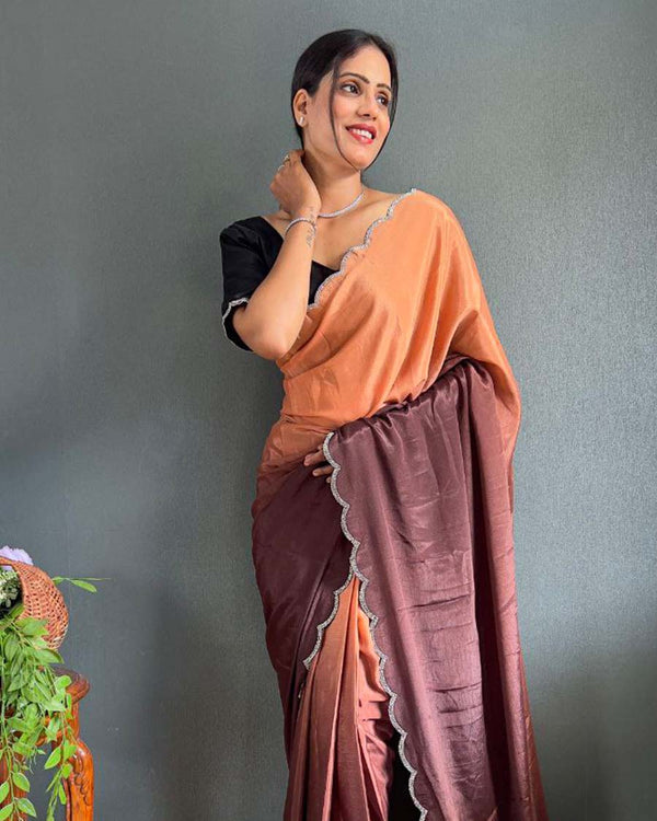 Dual color Color 1 - Minute Ready to Wear Chinnon Silk Saree with Unstitch Blouse Piece