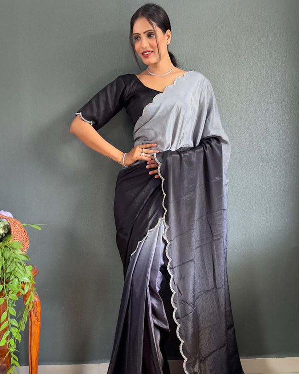 Dual color Color 1 - Minute Ready to Wear Chinnon Silk Saree with Unstitch Blouse Piece