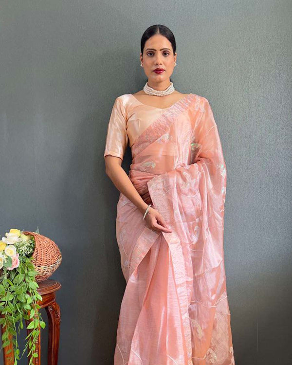 Cream Color 1 - Minute Ready to Wear Burbury Silk Saree with Unstitch Blouse Piece