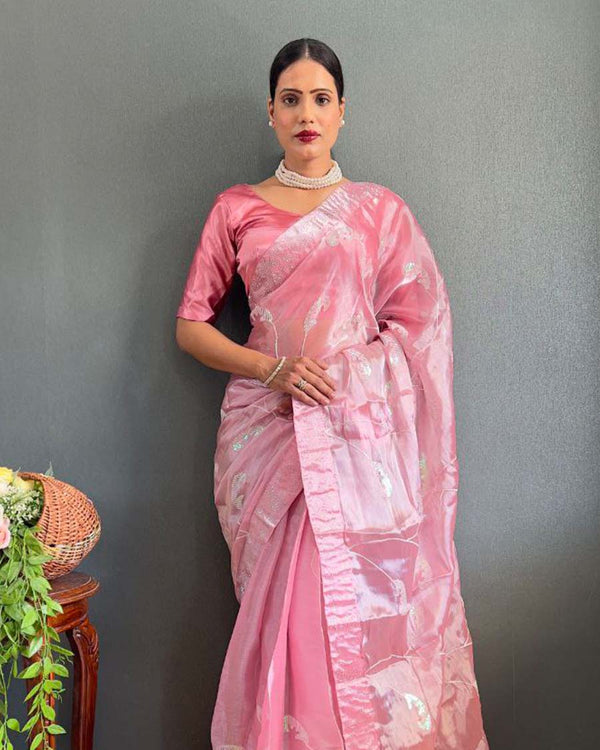 Lite blue Color 1 - Minute Ready to Wear Burbury Silk Saree with Unstitch Blouse Piece