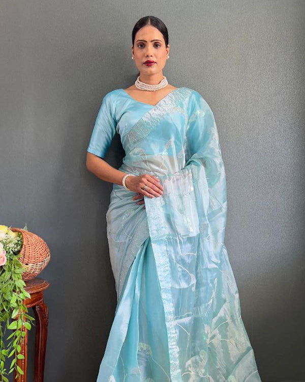 Bottle blue Color 1 - Minute Ready to Wear Burbury Silk Saree with Unstitch Blouse Piece