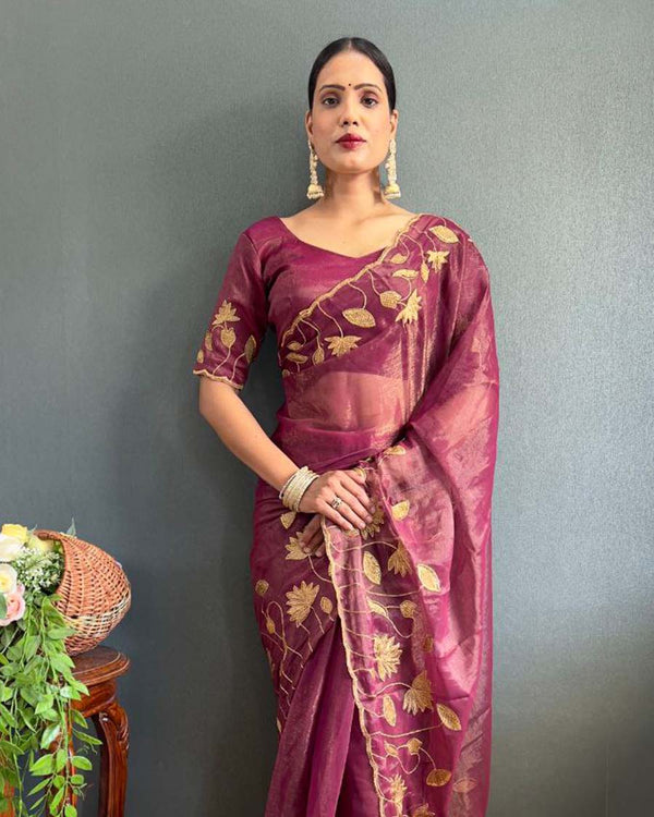 Purple Color 1 - Minute Ready to Wear Silk Saree with Unstitch Blouse Piece
