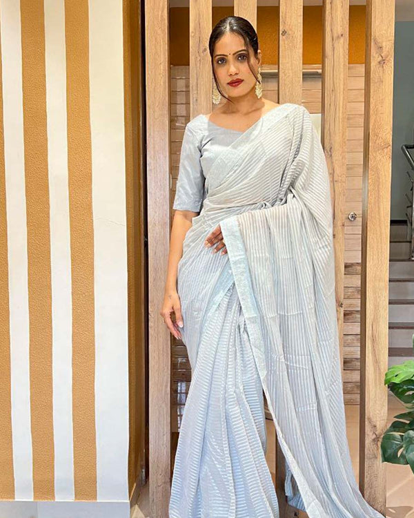 White Color 1 - Minute Ready to Wear Astha Chiffon Saree with Unstitch Blouse Piece