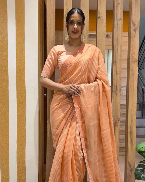 Peach Color 1 - Minute Ready to Wear Astha Chiffon Saree with Unstitch Blouse Piece