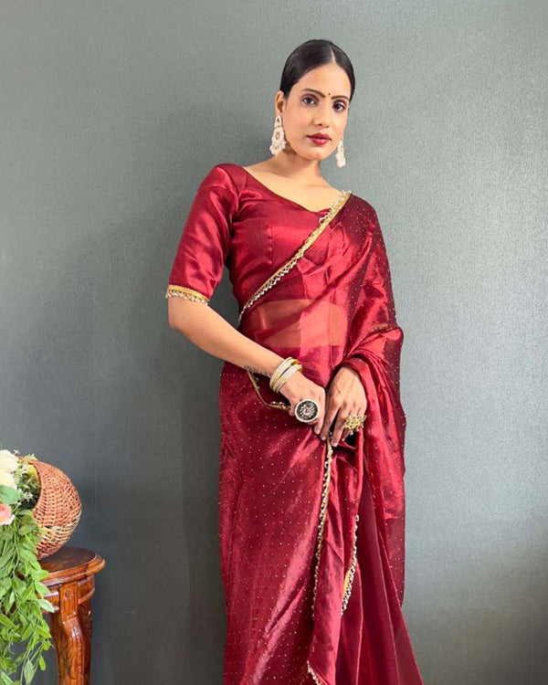 Red Color 1 - Minute Ready to Wear Burburry Silk Saree with Unstitch Blouse Piece
