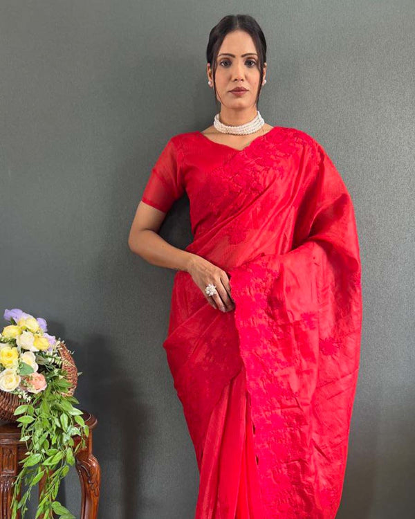 Red Color 1 - Minute Ready to Wear kota doriya Saree with Unstitch Blouse Piece