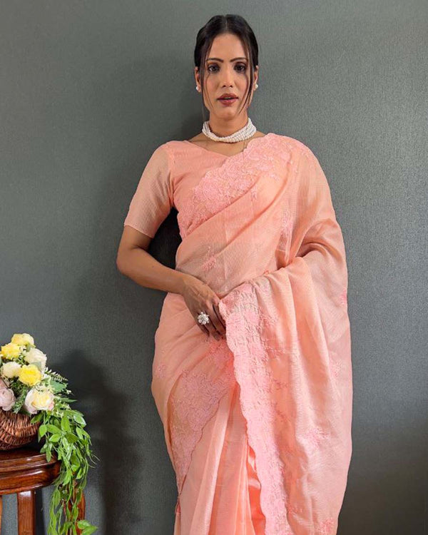 Saffron  Color 1 - Minute Ready to Wear kota doriya Saree with Unstitch Blouse Piece