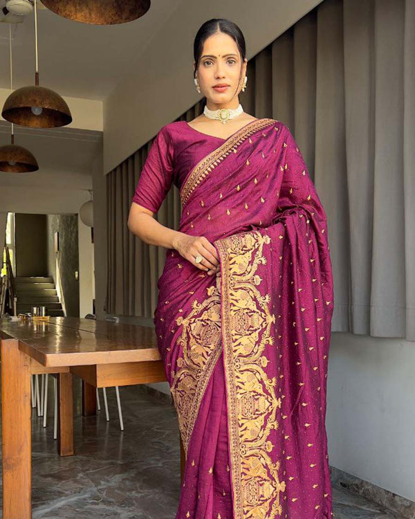 Lite purple Color 1 - Minute Ready to Wear Vichitra silk Saree with Unstitch Blouse Piece