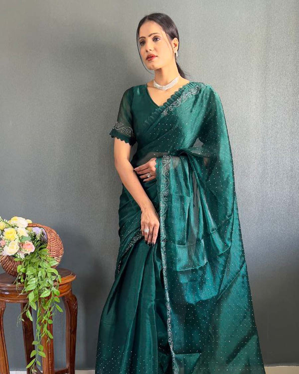 Green Color 1 - Minute Ready to Wear Burburry Silk Saree with Unstitch Blouse Piece