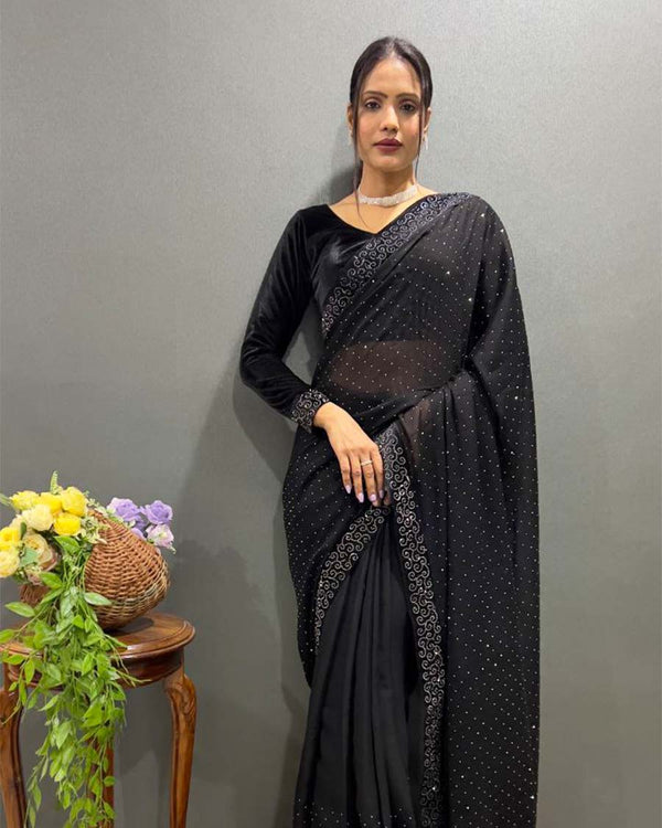 Black Color 1 - Minute Ready to Wear Rangoli Silk Saree with Fully Stitch Blouse (Free Size) Up to 44