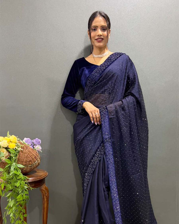 Blue Color 1 - Minute Ready to Wear Rangoli Silk Saree with Fully Stitch Blouse (Free Size) Up to 44
