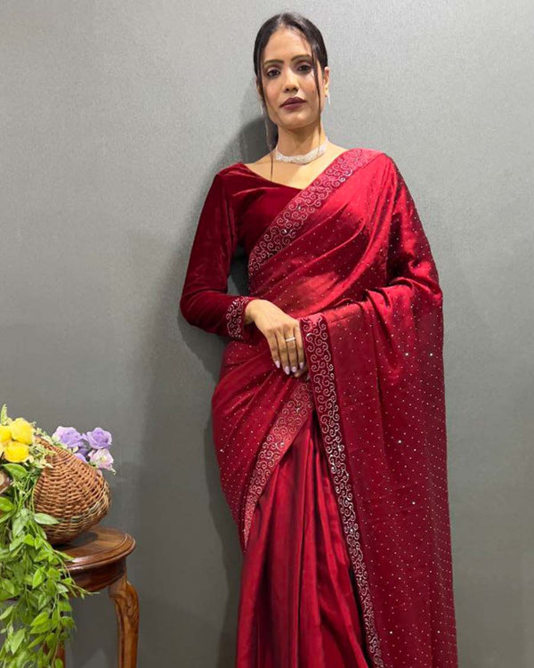 Maroon Color 1 - Minute Ready to Wear Rangoli Silk Saree with Fully Stitch Blouse (Free Size) Up to 44