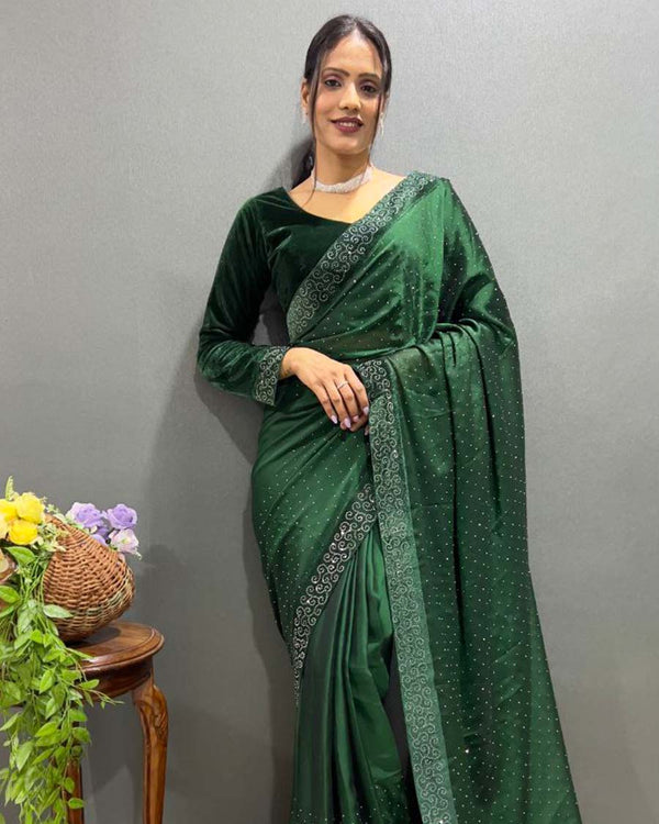 Green Color 1 - Minute Ready to Wear Rangoli Silk Saree with Fully Stitch Blouse (Free Size) Up to 44