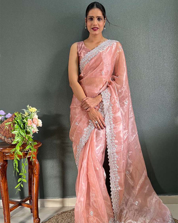 Peach Color 1 - Minute Ready to Wear Choo Silk Saree with Unstitch Blouse Piece