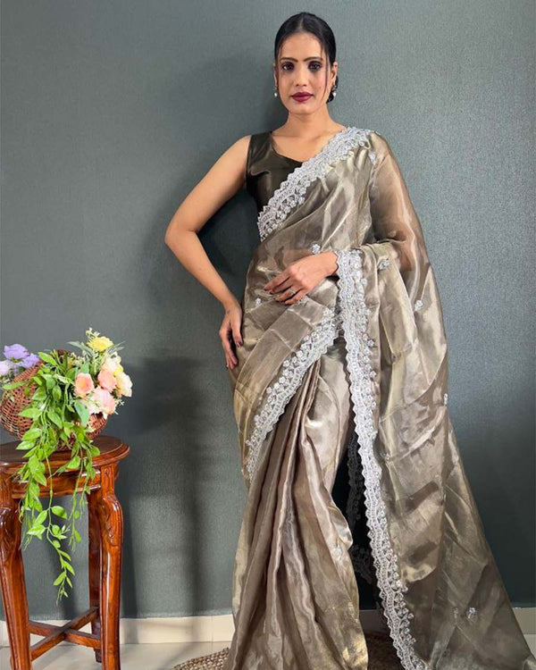 Silver Color 1 - Minute Ready to Wear Choo Silk Saree with Unstitch Blouse Piece