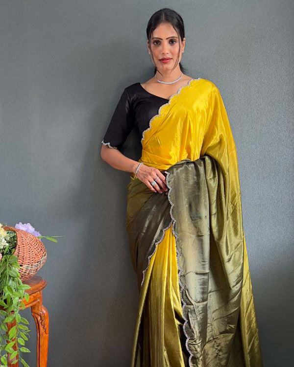 Dual color Color 1 - Minute Ready to Wear Chinnon Silk Saree with Unstitch Blouse Piece